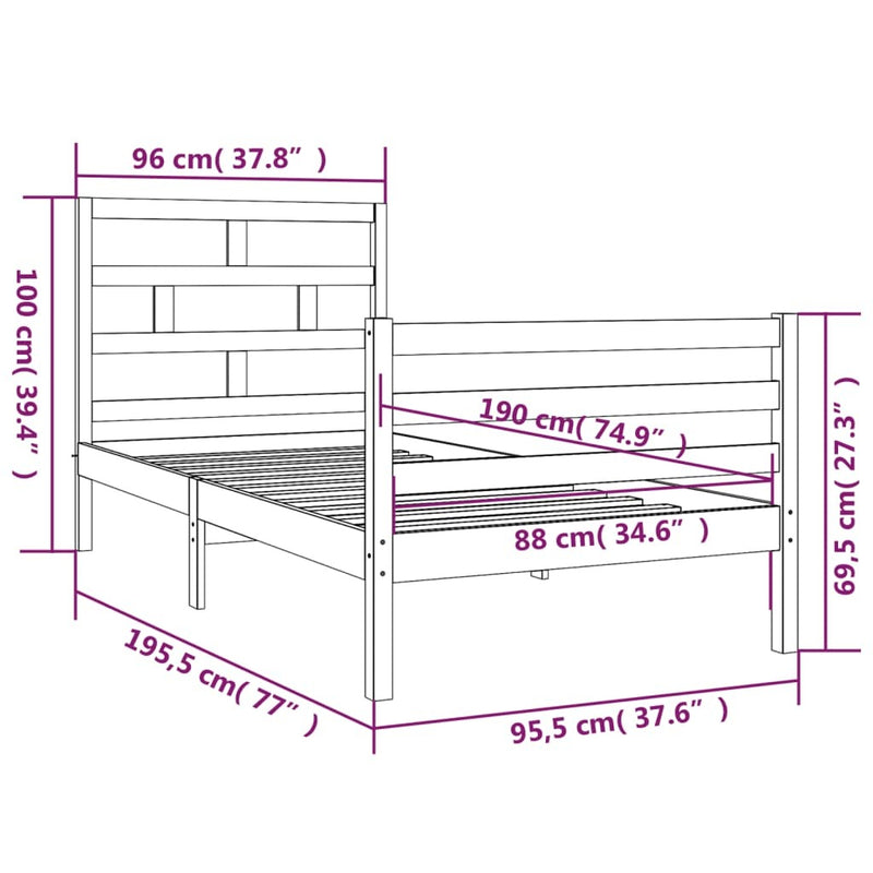 Bed Frame without Mattress 90x190 cm Single Single Solid Wood