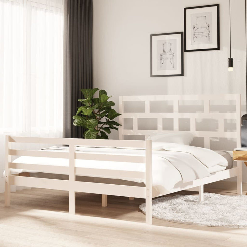 3101294  Bed Frame without Mattress White Solid Wood 160x200 cm (810441+814205)