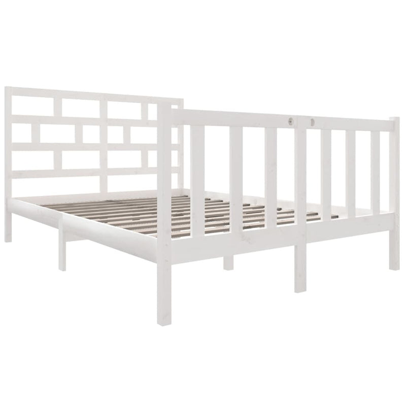 Bed Frame without Mattress White Solid Wood Pine Small Double