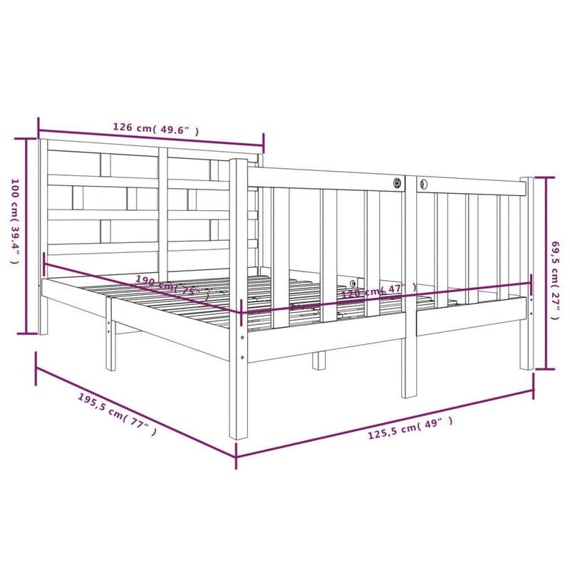 Bed Frame without Mattress White Solid Wood Pine Small Double