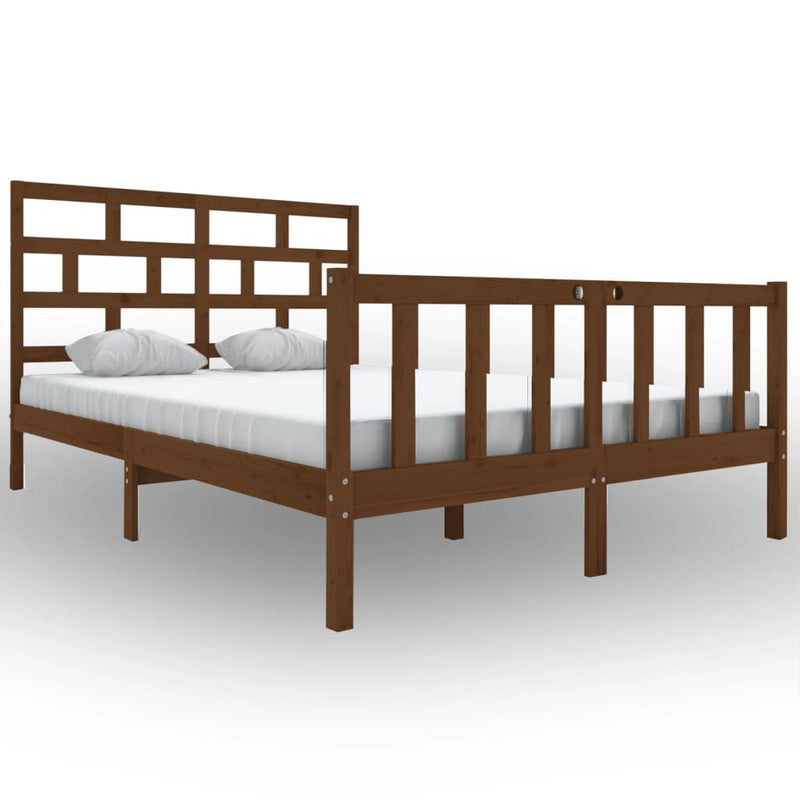 Bed Frame without Mattress Honey Brown Solid Wood Pine King Size