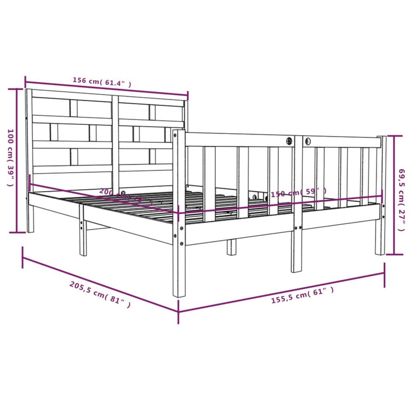 Bed Frame without Mattress Honey Brown Solid Wood Pine King Size