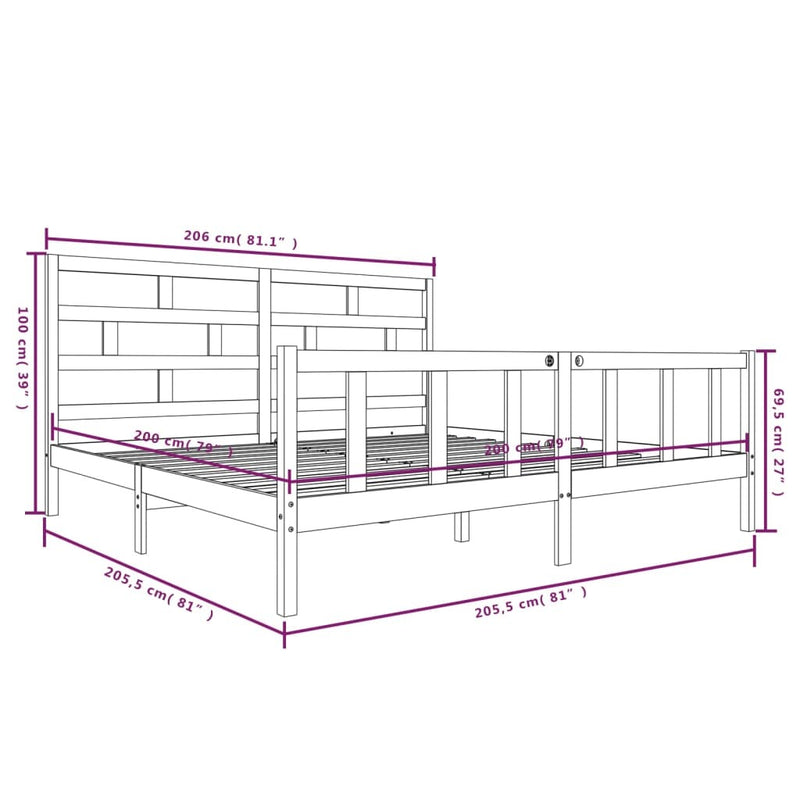 3101368  Bed Frame without Mattress Solid Wood 200x200 cm (810102+814214)