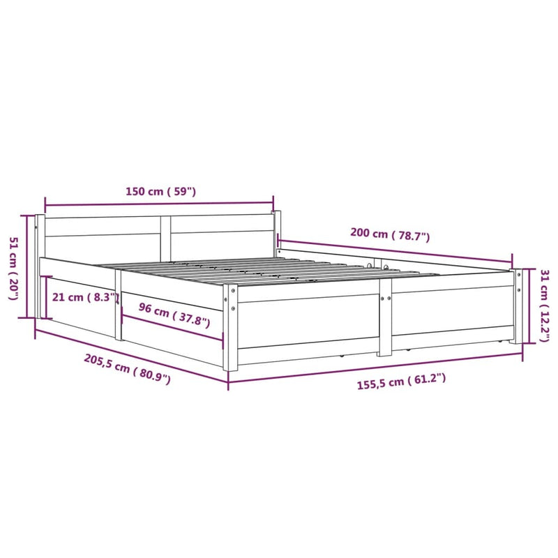 Bed Frame without Mattress with Drawers White King Size