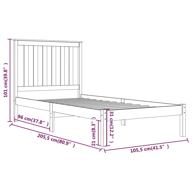 3103834  Bed Frame without Mattress White Solid Wood 100x200 cm (810008+818506)