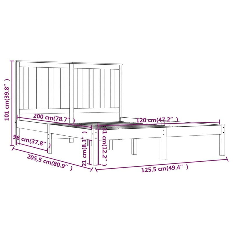 3103838  Bed Frame without Mattress Solid Wood 120x200 cm (810012+818510)