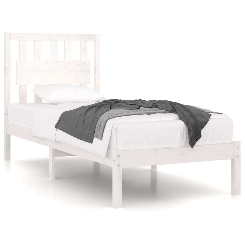 Bed Frame without Mattress White Solid Wood Single