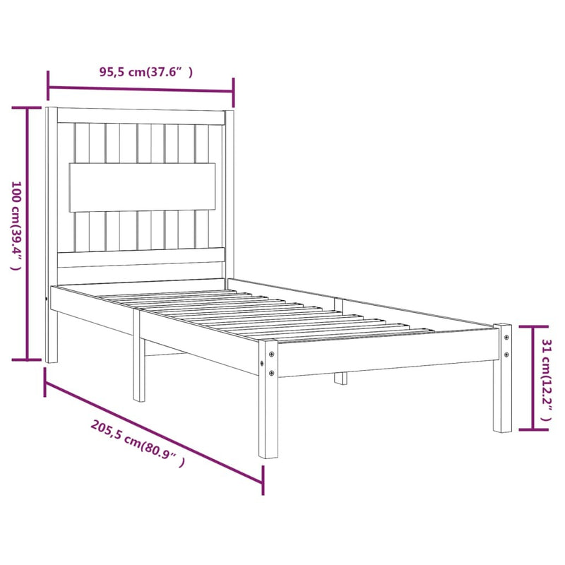 3103918  Bed Frame without Mattress Solid Wood 90x200 cm (810002+818550)