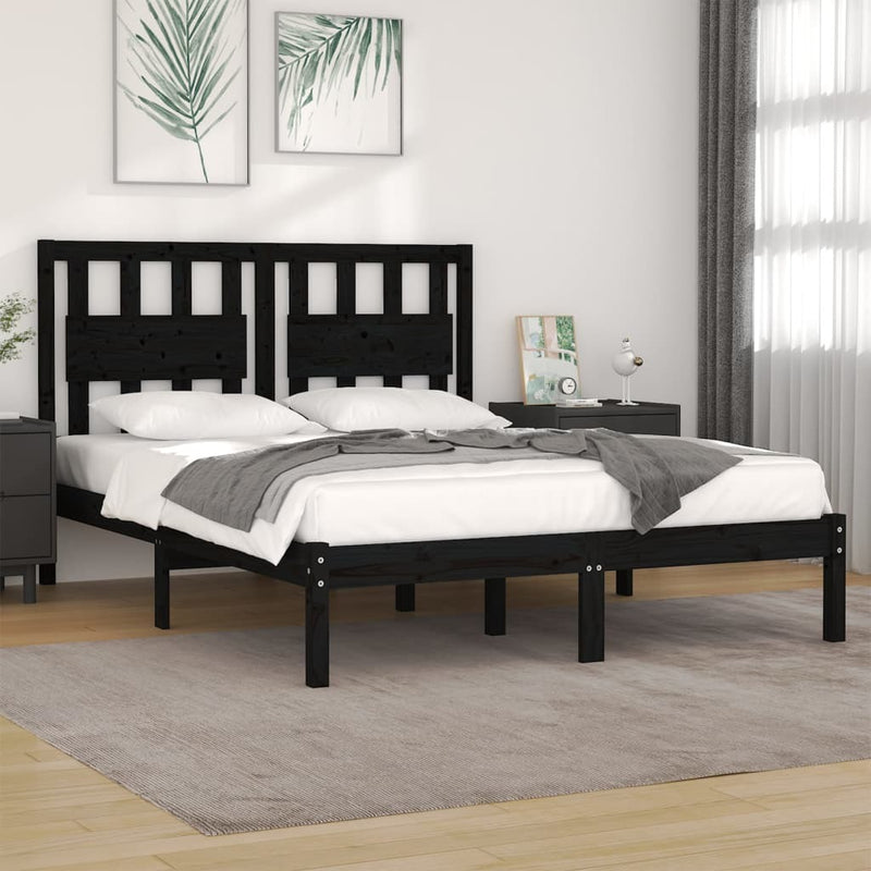 3103937  Bed Frame without Mattress Black Solid Wood 140x200 cm (810021+818574)