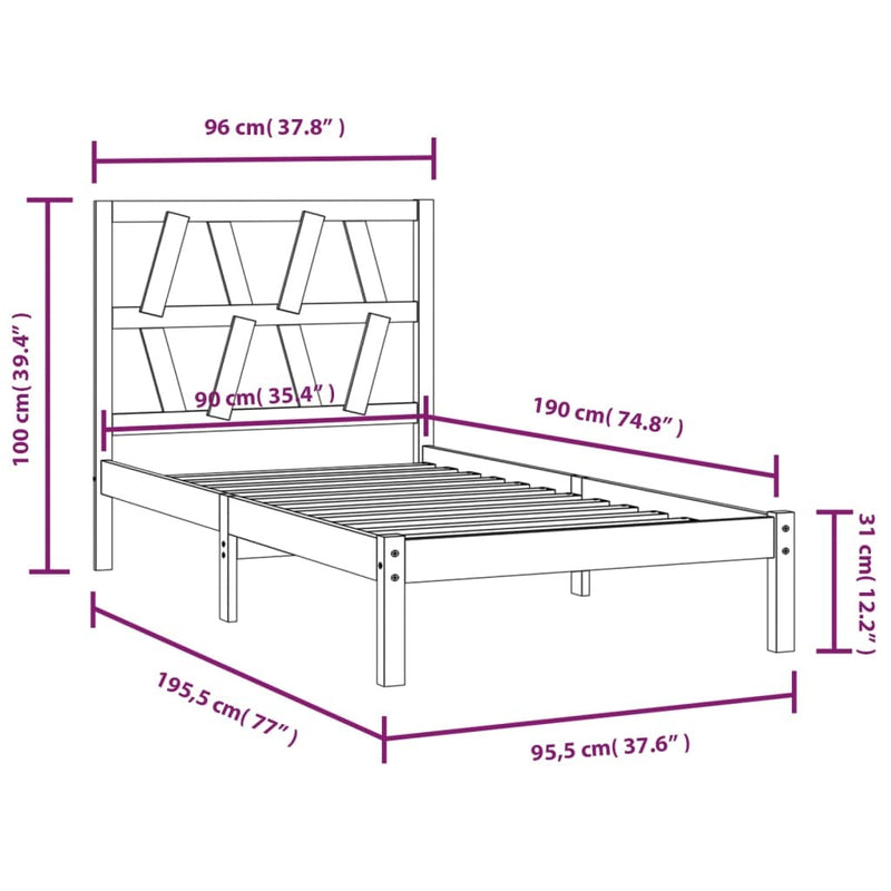 Bed Frame without Mattress Solid Wood Single