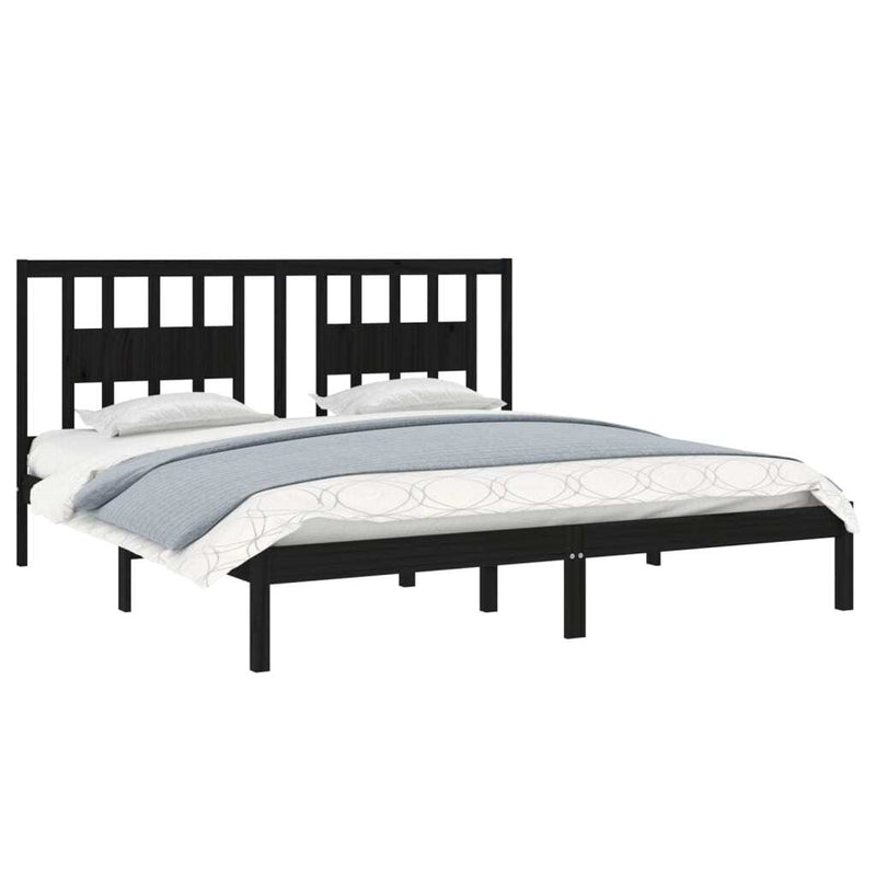 3104087  Bed Frame without Mattress Black Solid Wood 200x200 cm (810041+818694)