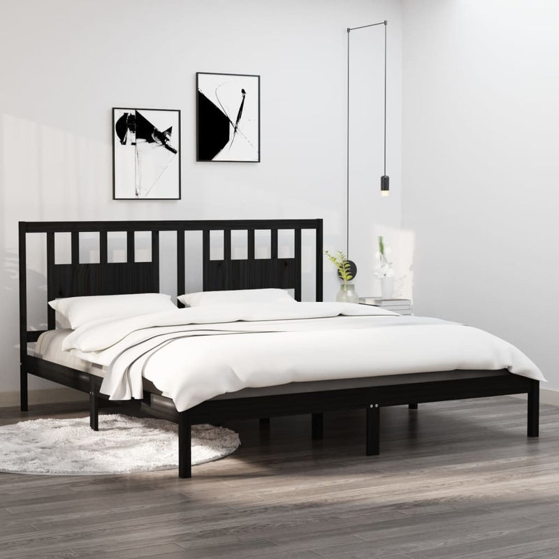 3104087  Bed Frame without Mattress Black Solid Wood 200x200 cm (810041+818694)