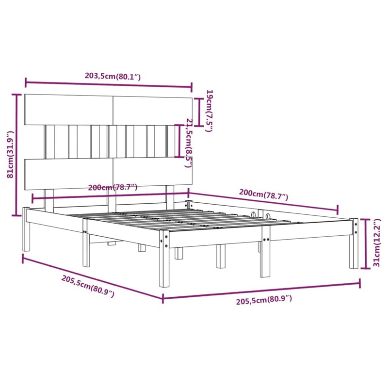 Bed Frame without Mattress 200x200 cm Solid Wood