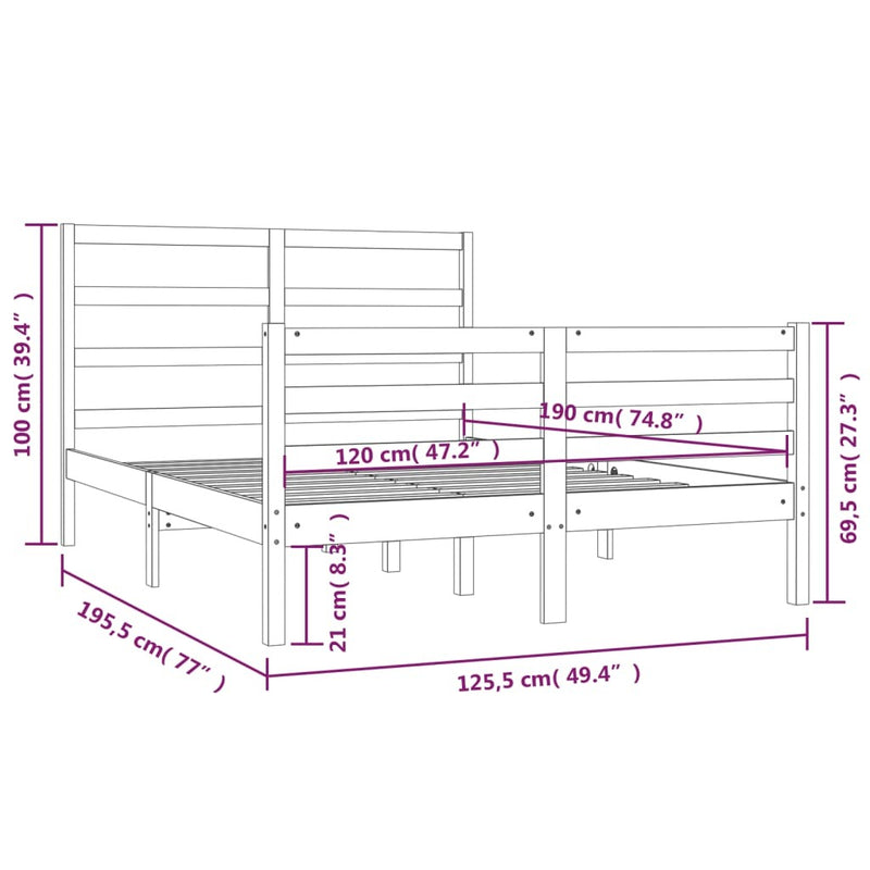 Bed Frame without Mattress Solid Wood Pine 120x190 cm Small Double