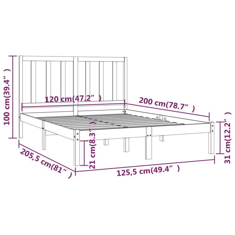 Bed Frame without Mattress Honey Brown Solid Wood Pine 120x200 cm