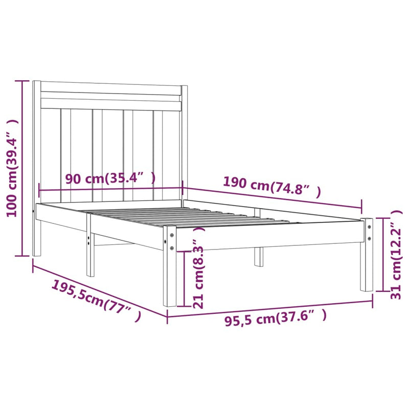 Bed Frame without Mattress 90x190 cm Single Solid Wood