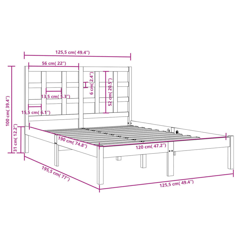 Bed Frame without Mattress 120x190 cm Small Double Solid Wood