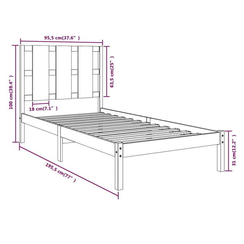 Bed Frame without Mattress White 90x190 cm Single Solid Wood