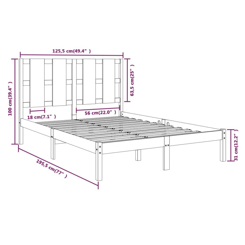 Bed Frame without Mattress 120x190 cm Small Double Solid Wood