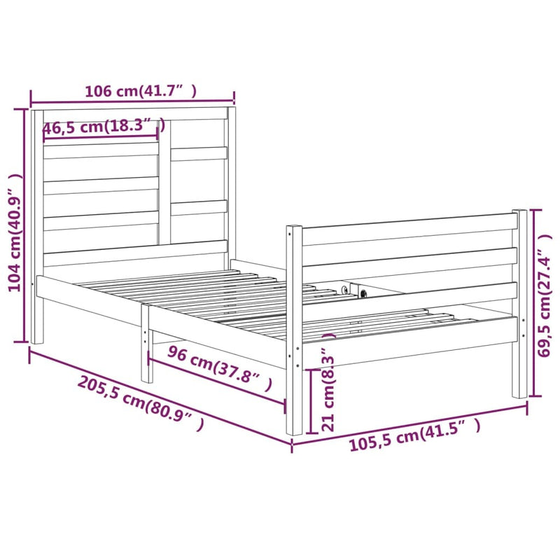 Bed Frame without Mattress White Solid Wood 100x200 cm