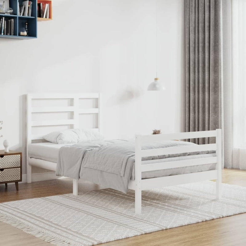 Bed Frame without Mattress White Solid Wood 100x200 cm