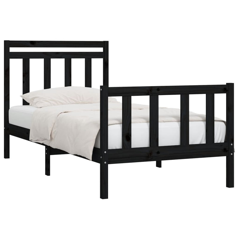 Bed Frame without Mattress Black Solid Wood Pine 100x200 cm