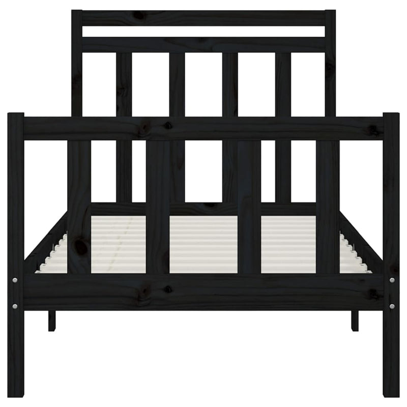 Bed Frame without Mattress Black Solid Wood Pine 100x200 cm