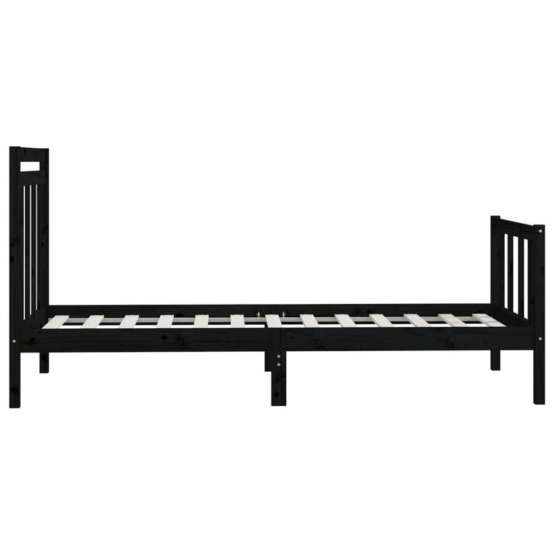 Bed Frame without Mattress Black Solid Wood Pine 100x200 cm