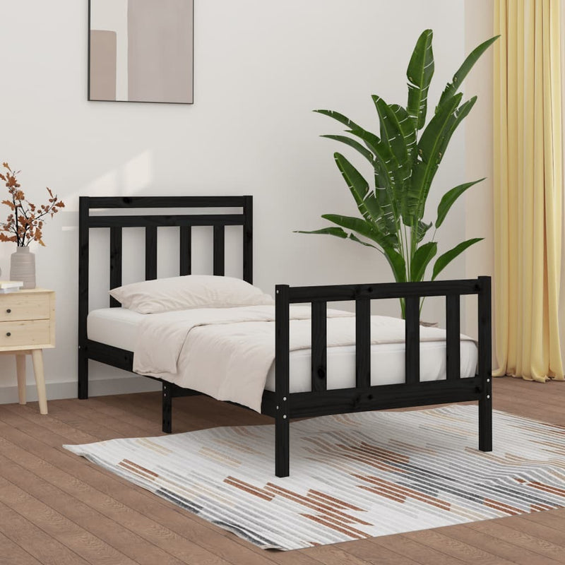 Bed Frame without Mattress Black Solid Wood Pine 100x200 cm