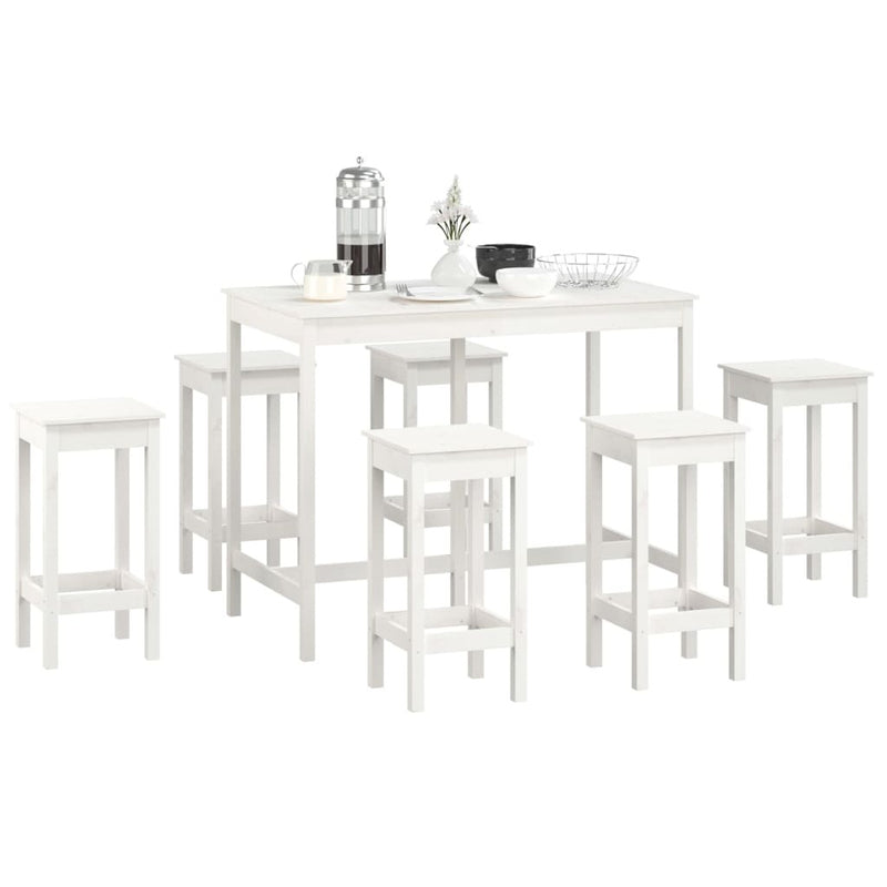 7 Piece Bar Set White Solid Wood Pine