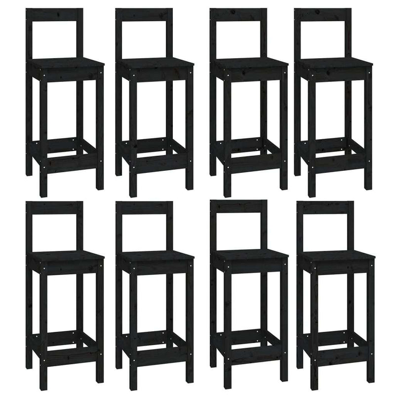 9 Piece Bar Set Black Solid Wood Pine