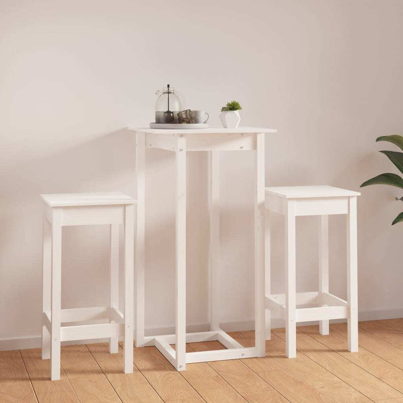 3 Piece Bar Set White Solid Wood Pine