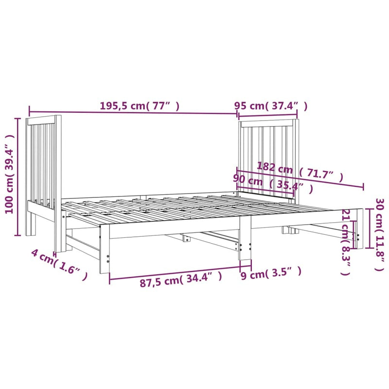 Pull-out Day Bed without Mattress White 2x(90x190) cm