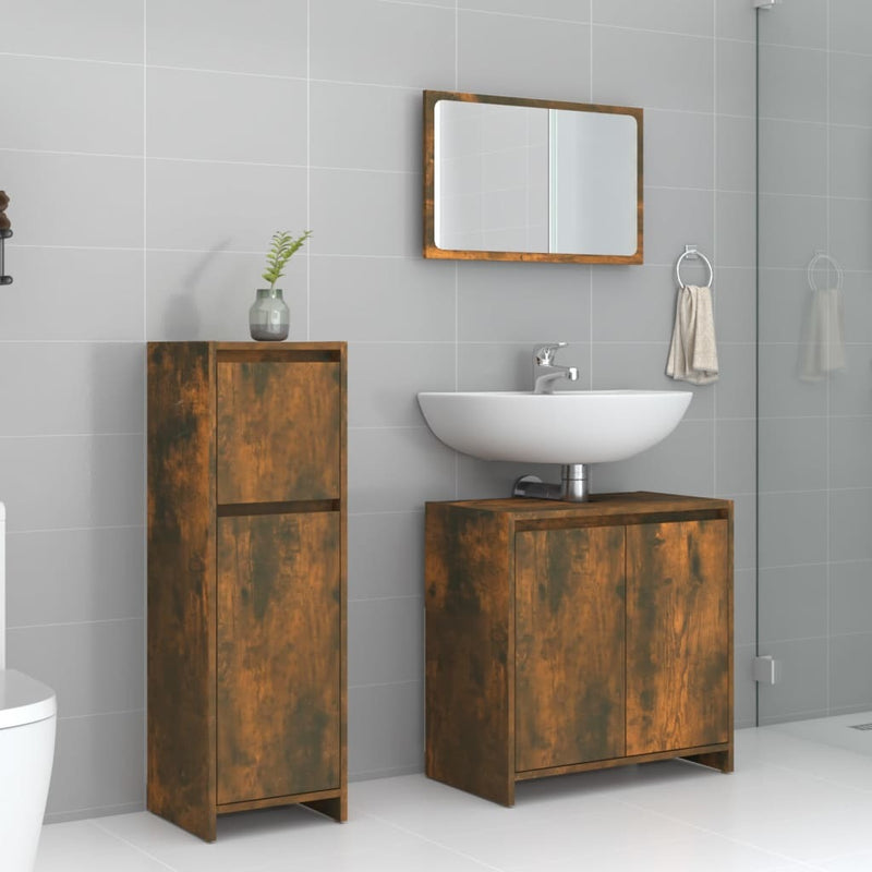 3 Piece Bathroom Furniture Set Smoked Oak Engineered Wood