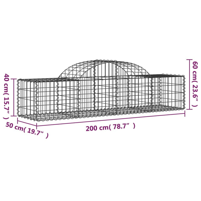 Arched Gabion Baskets 4 pcs 200x50x40/60 cm Galvanised Iron