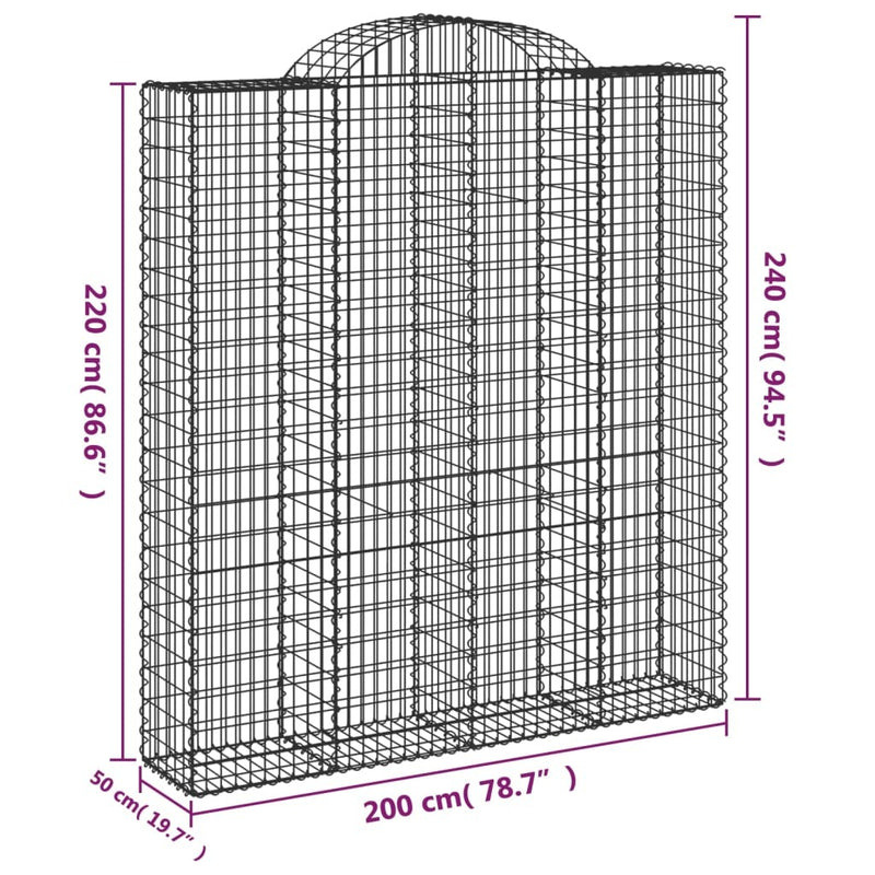 Arched Gabion Baskets 9 pcs 200x50x220/240 cm Galvanised Iron