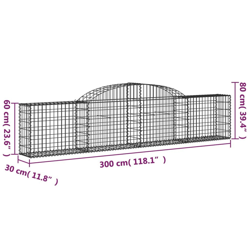 Arched Gabion Baskets 15 pcs 300x30x60/80 cm Galvanised Iron