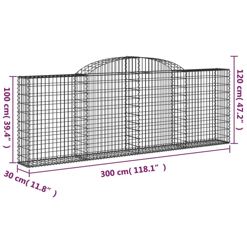 Arched Gabion Baskets 7 pcs 300x30x100/120 cm Galvanised Iron