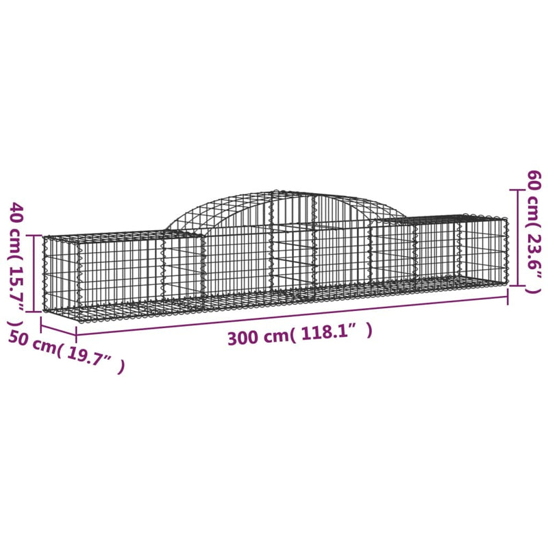 Arched Gabion Baskets 13 pcs 300x50x40/60 cm Galvanised Iron