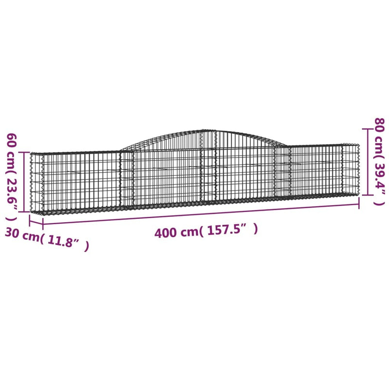 Arched Gabion Baskets 3 pcs 400x30x60/80 cm Galvanised Iron