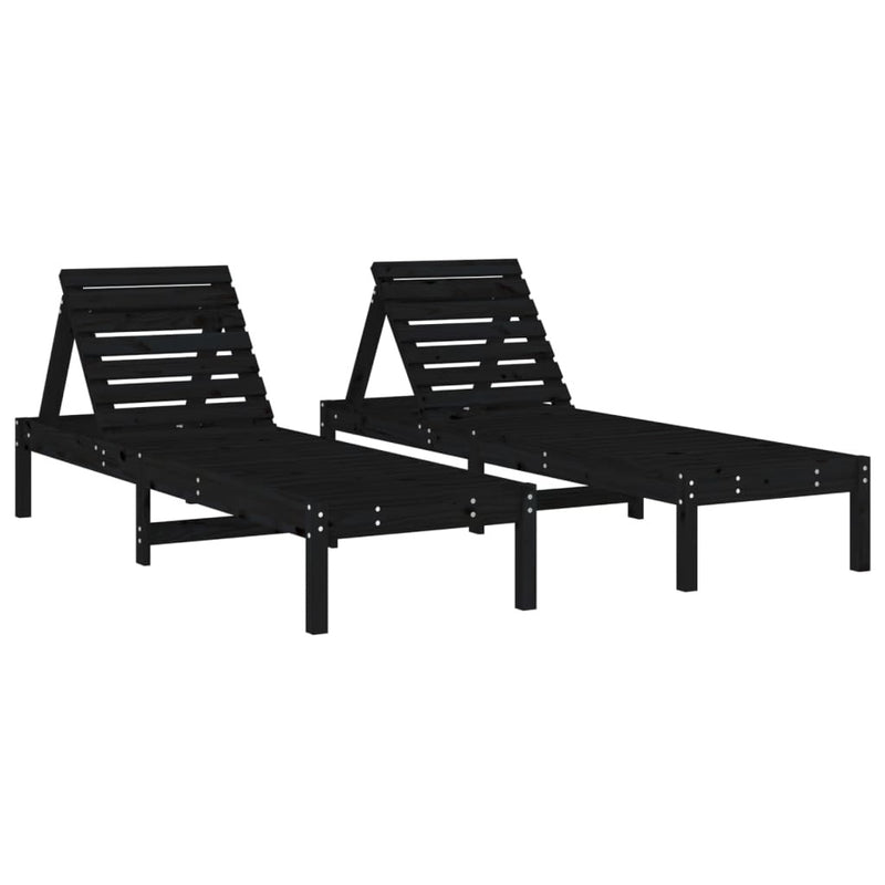 Sun Loungers 2 pcs with Table Black Solid Wood Pine