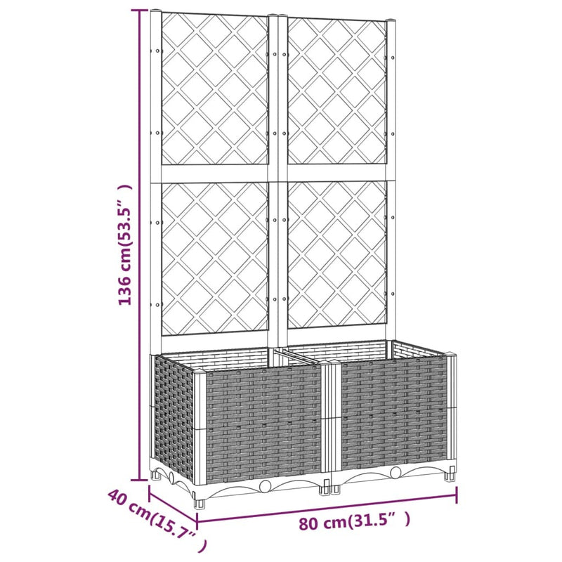 Garden Planter with Trellis Black 80x40x136 cm PP