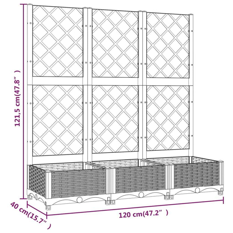 Garden Planter with Trellis Black 120x40x121.5 cm PP