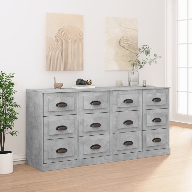 Sideboards 2 pcs Concrete Grey Engineered Wood