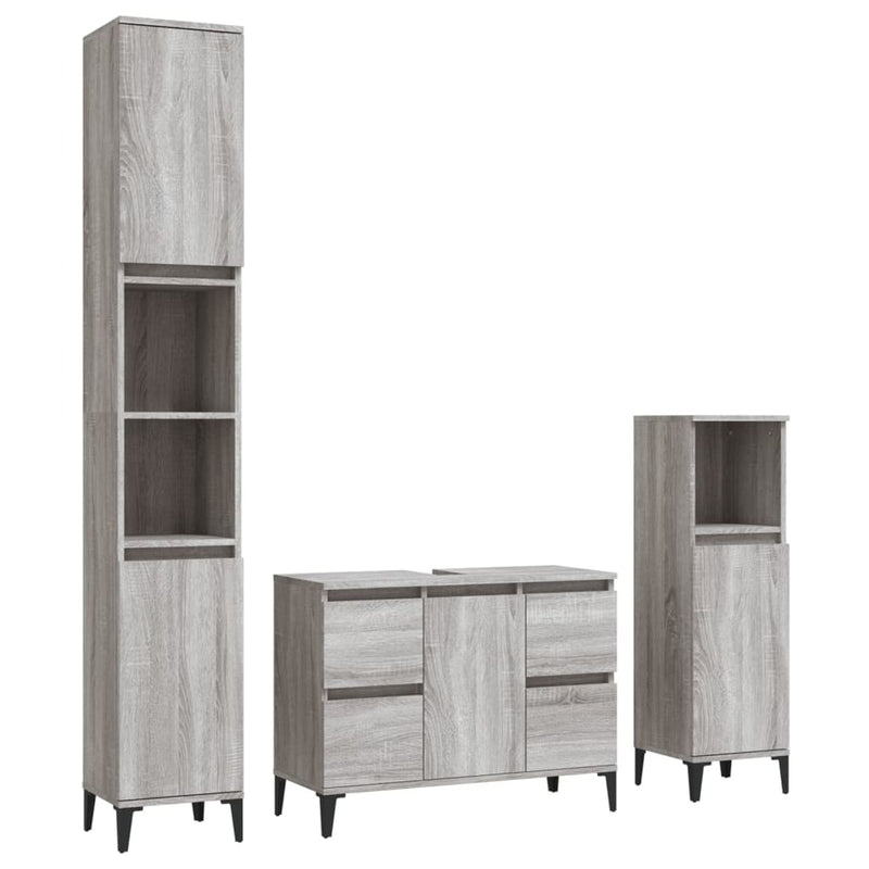 3 Piece Bathroom Furniture Set Grey Sonoma Engineered Wood