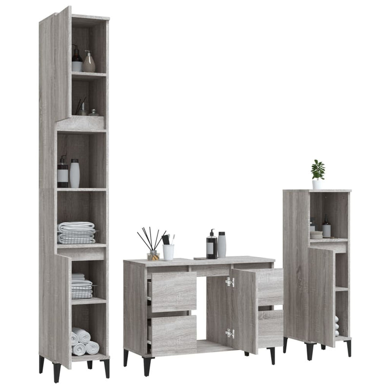 3 Piece Bathroom Furniture Set Grey Sonoma Engineered Wood