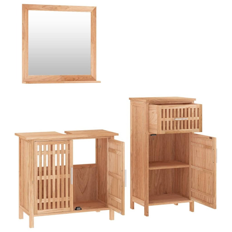 3 Piece Bathroom Furniture Set Solid Wood Walnut