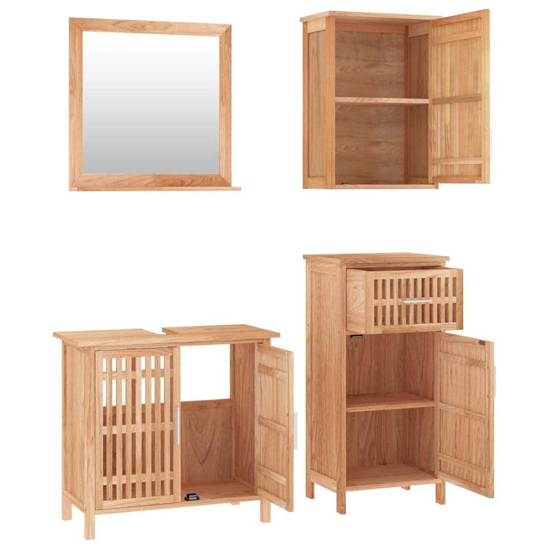 4 Piece Bathroom Furniture Set Solid Wood Walnut