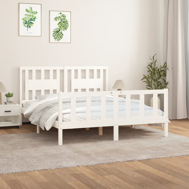 Bed Frame without Mattress White Solid Wood Pine 160x200 cm