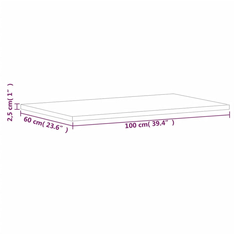 Table Top 100x60x2.5 cm Rectangular Solid Wood Beech